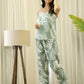 GREEN COTTON PRINTED 3 PEICE NIGHT SUIT SET WITH PYJAMA