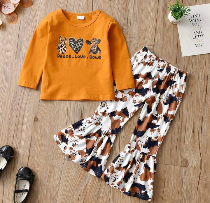 2-piece Toddler Girl Leopard Animal Print Long-sleeve Tee and Flared Pants Set