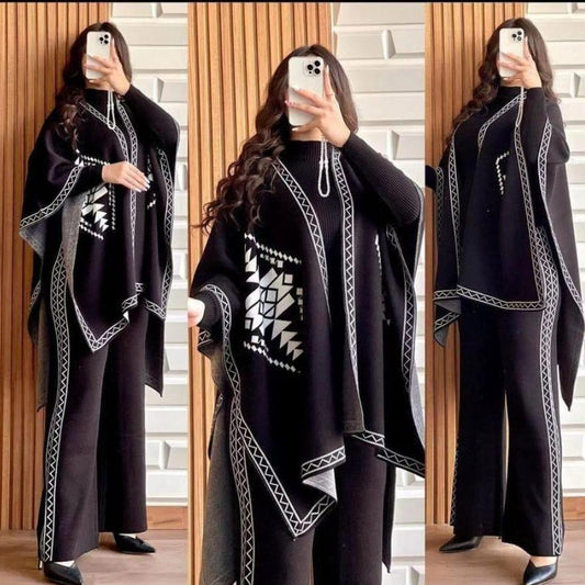 WINTER 3 PIECE FLEECE SUIT CAPE SHAWL HIGH NECK & TROUSER