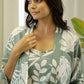 GREEN COTTON PRINTED 3 PEICE NIGHT SUIT SET WITH PYJAMA