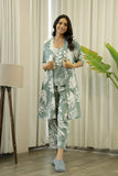 GREEN COTTON PRINTED 3 PEICE NIGHT SUIT SET WITH PYJAMA