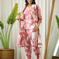 WINE COTTON PRINTED 3 PEICE NIGHT SUIT SET WITH PYJAMA