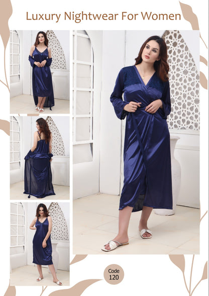 2 pcs Silk Long Bridal Nighty Set (Code 120)